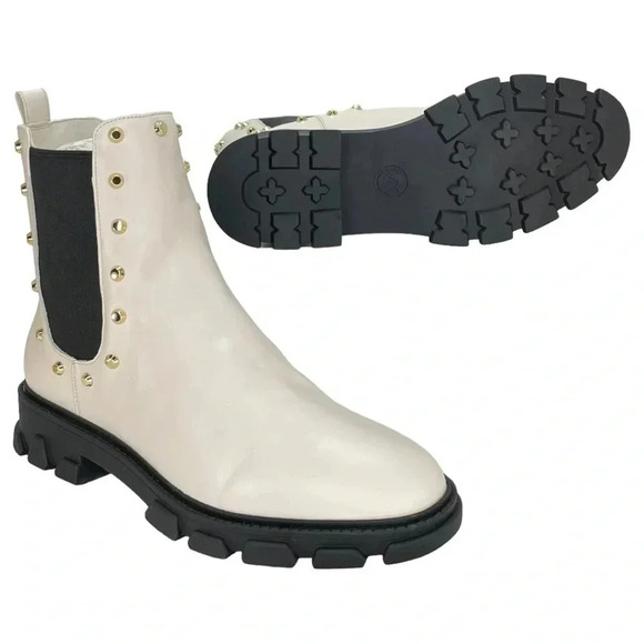 Michael Kors Ridley Cream Leather Studded Womens Ankle Boots Size 9.5M NWOB - Picture 12 of 15